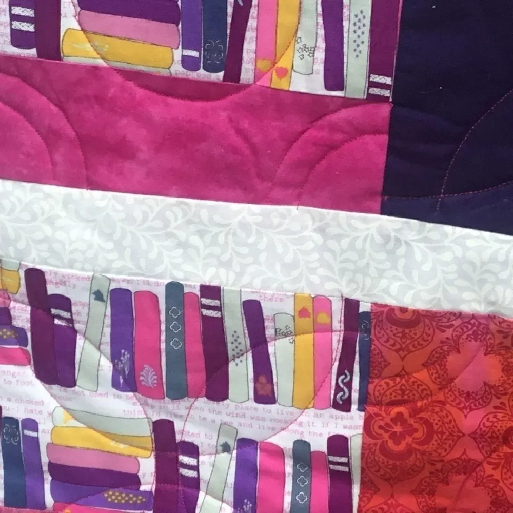NWT. Hand Crafted Let’s Read Fuschia Quilt